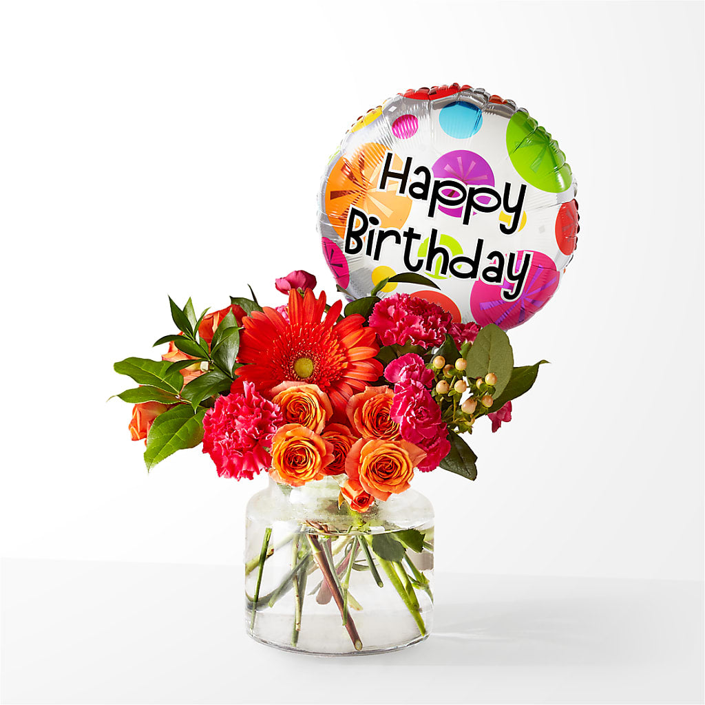 Fiesta Bouquet with Birthday Balloon – White Lilies N Paradise, Kokomo IN