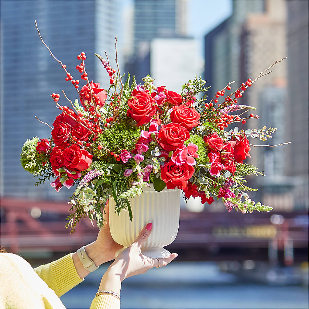 Big Red Bow Bouquet – White Lilies N Paradise, Kokomo IN