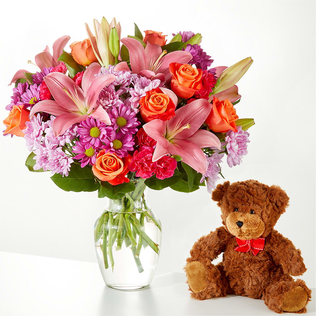 One and Only Bouquet and Bear Bundle – White Lilies N Paradise, Kokomo IN