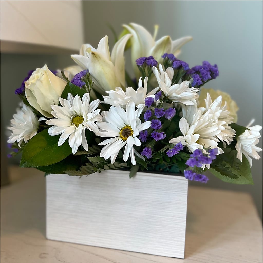 Beyond Blue Box Bouquet – White Lilies N Paradise, Kokomo IN