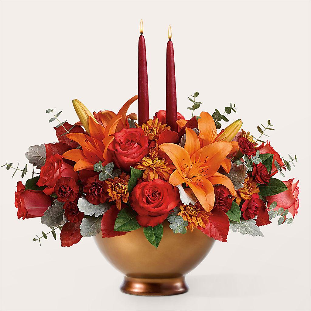 Fruits of Fall Centerpiece – White Lilies N Paradise, Kokomo IN