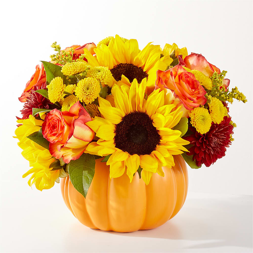 Golden Gourd Pumpkin Bouquet – White Lilies N Paradise, Kokomo IN