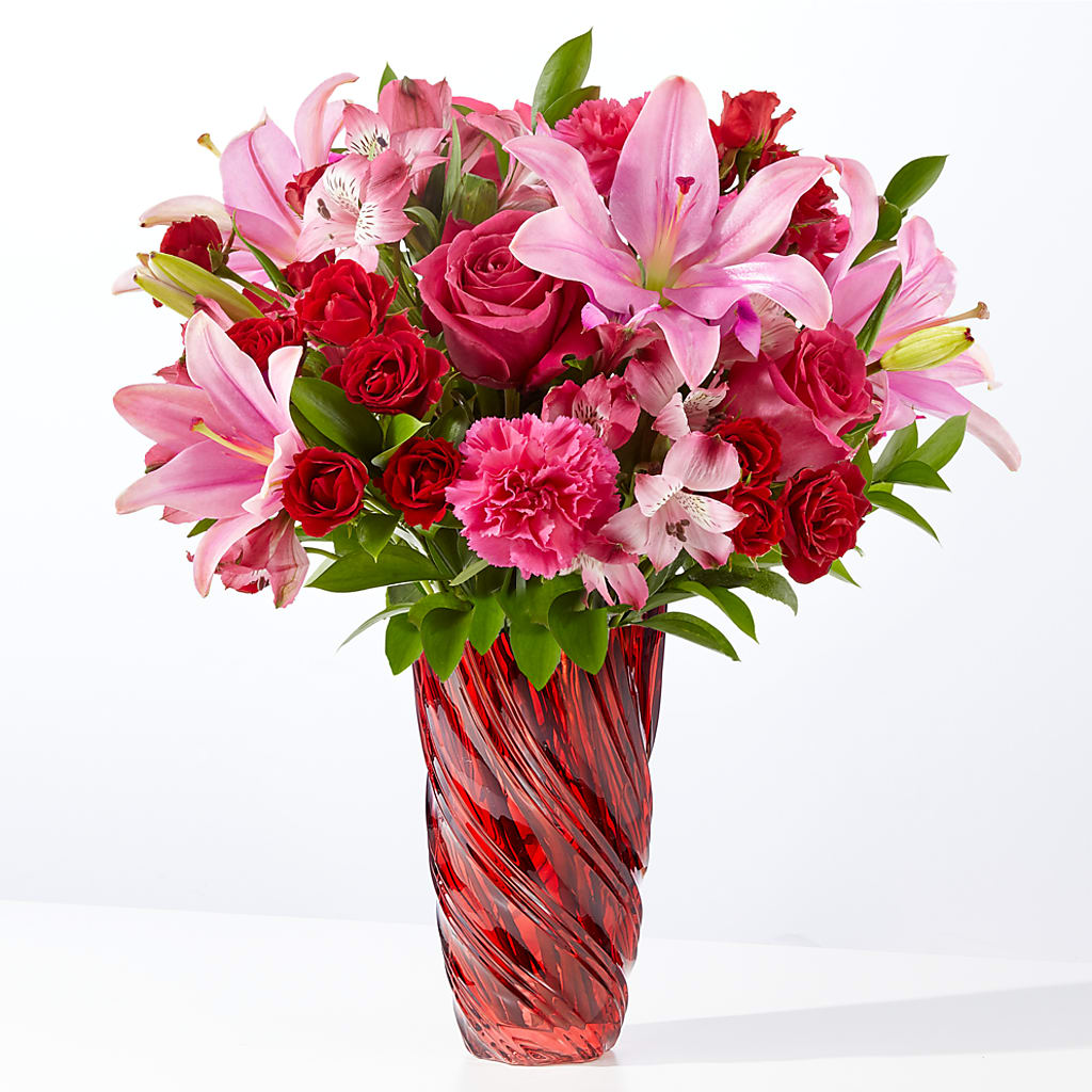 In Love Bouquet with Luxe Swirl Vase – White Lilies N Paradise, Kokomo IN