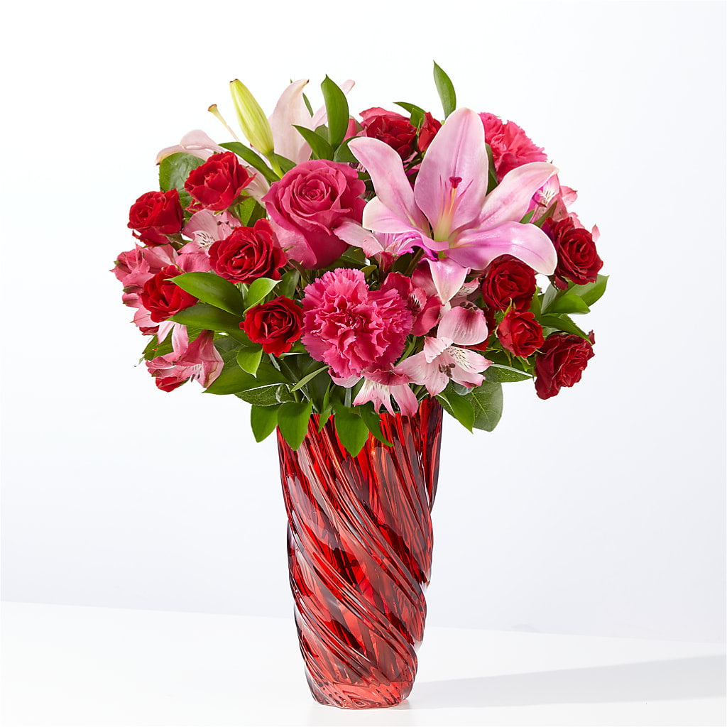 In Love Bouquet with Luxe Swirl Vase – White Lilies N Paradise, Kokomo IN