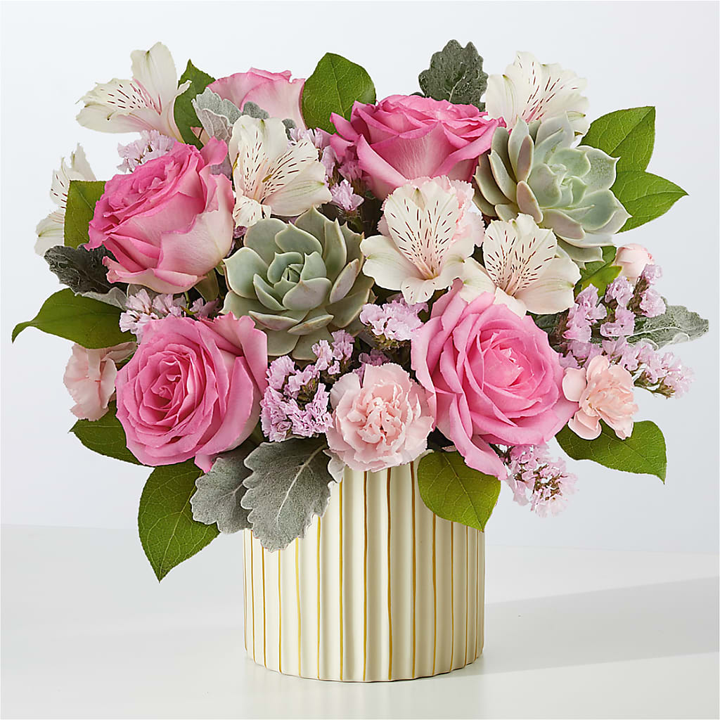 Dusty Rose Bouquet with Ivory Vase – White Lilies N Paradise, Kokomo IN