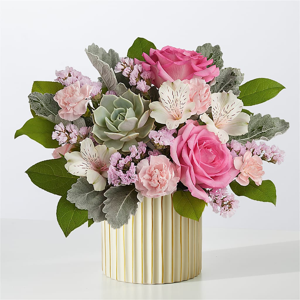 Dusty Rose Bouquet with Ivory Vase – White Lilies N Paradise, Kokomo IN