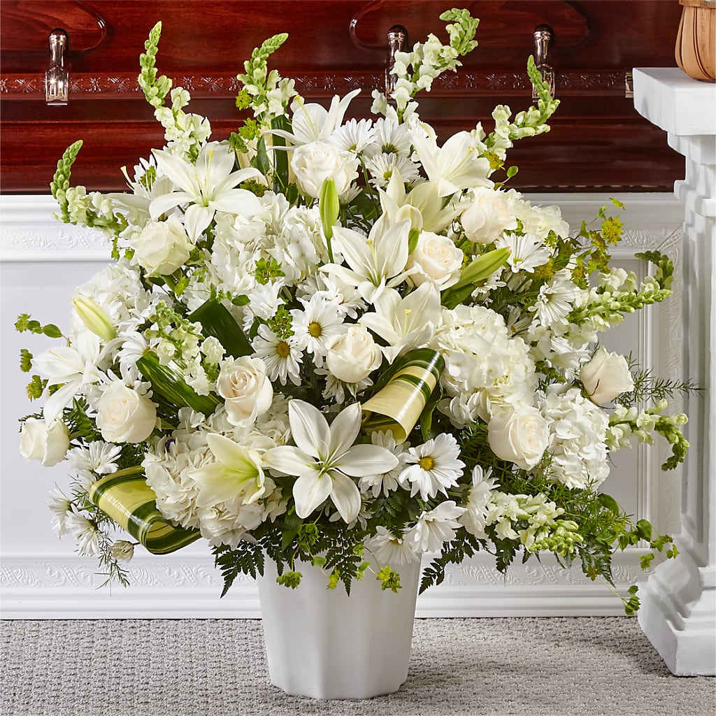 Thoughts of Tranquility Floor Basket – White Lilies N Paradise, Kokomo IN