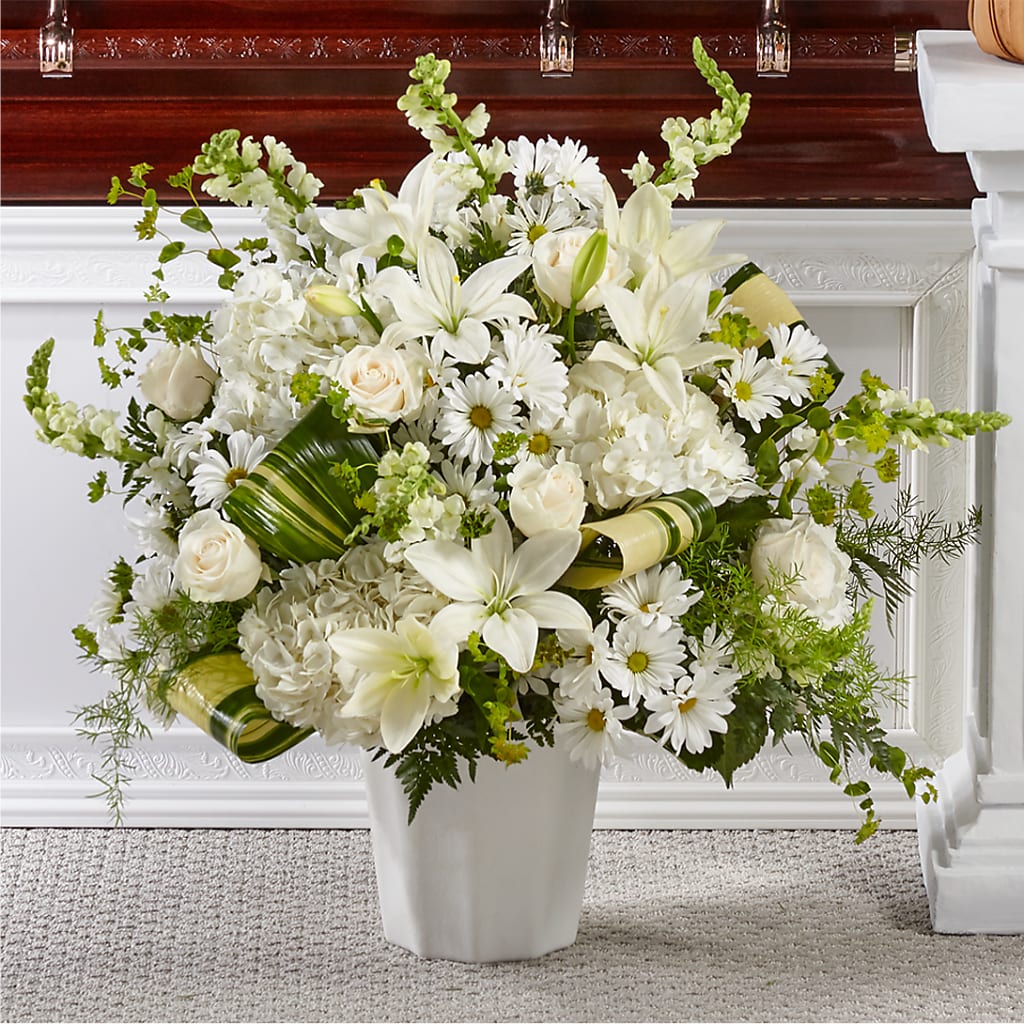 Thoughts of Tranquility Floor Basket – White Lilies N Paradise, Kokomo IN