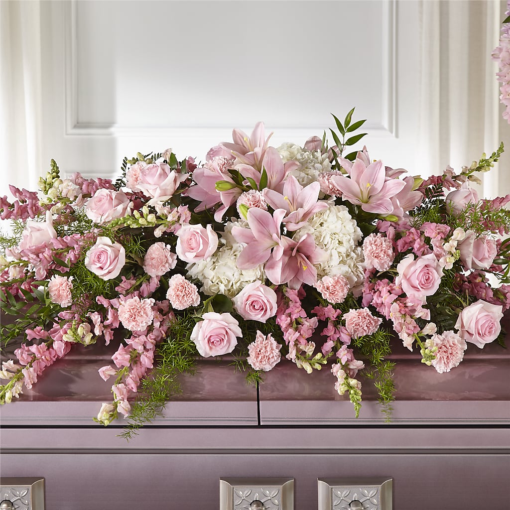 Life & Remembrance Casket Spray – White Lilies N Paradise, Kokomo IN