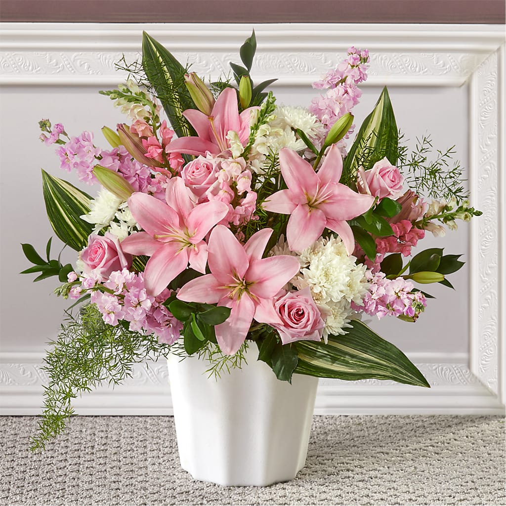Simply Serene Floor Basket – White Lilies N Paradise, Kokomo IN
