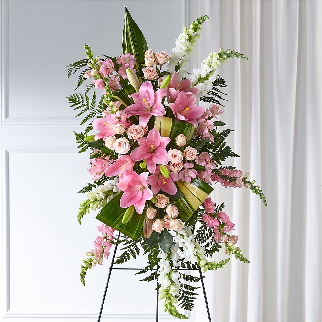Elegant Embrace Standing Spray – White Lilies N Paradise, Kokomo IN