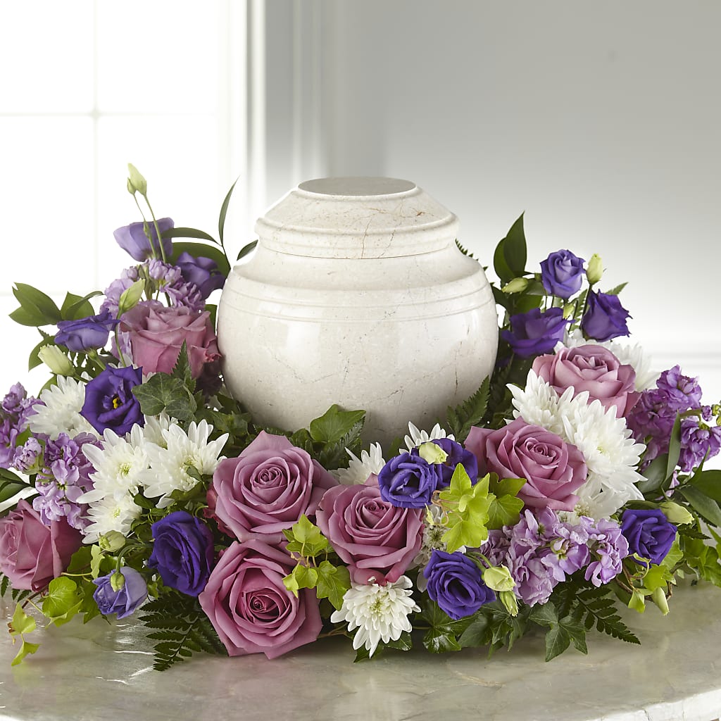 Blooming Sympathy Cremation Adornment – White Lilies N Paradise, Kokomo IN