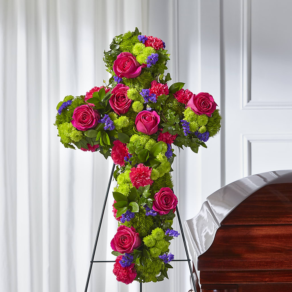 Tribute Rose Floral Cross – White Lilies N Paradise, Kokomo IN