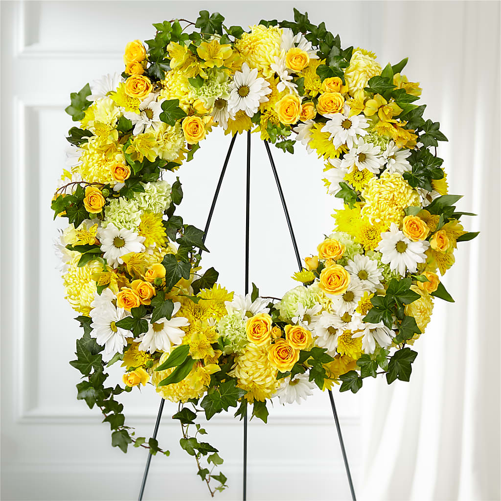 Golden Remembrance Wreath – White Lilies N Paradise, Kokomo IN