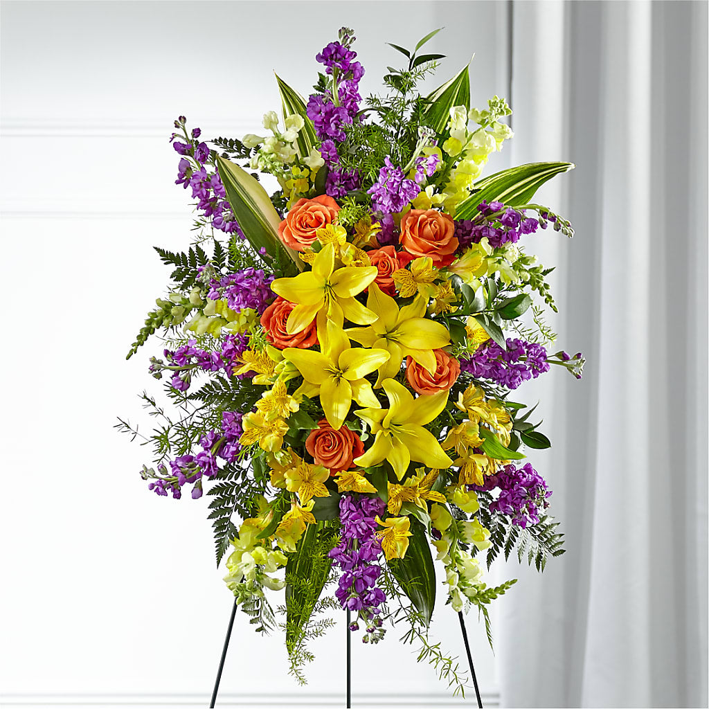 Thoughtful Prayers Standing Spray – White Lilies N Paradise, Kokomo IN