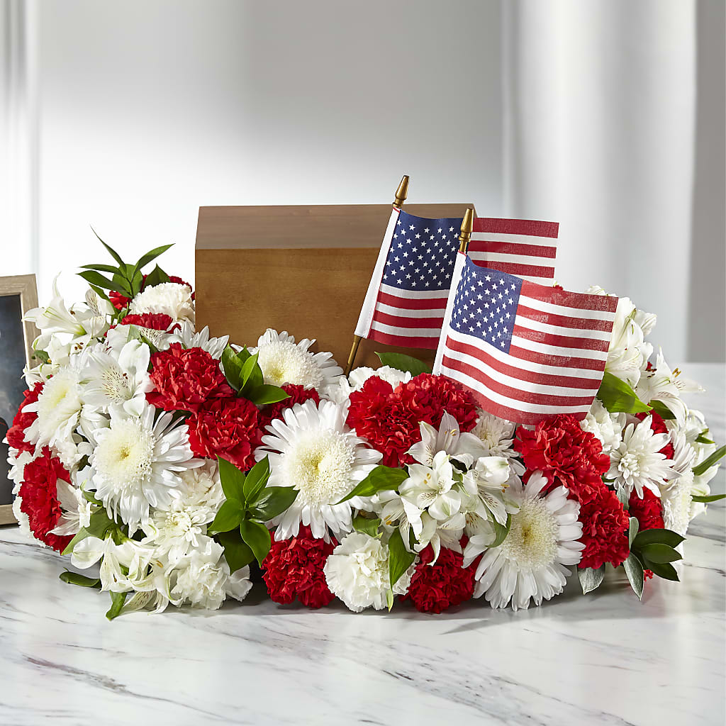Spirit of Patriotism Cremation Adornment – White Lilies N Paradise, Kokomo IN