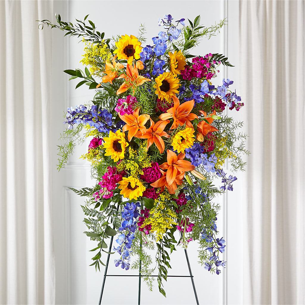 Sunlit Memories Standing Spray (Standard) – White Lilies N Paradise, Kokomo IN