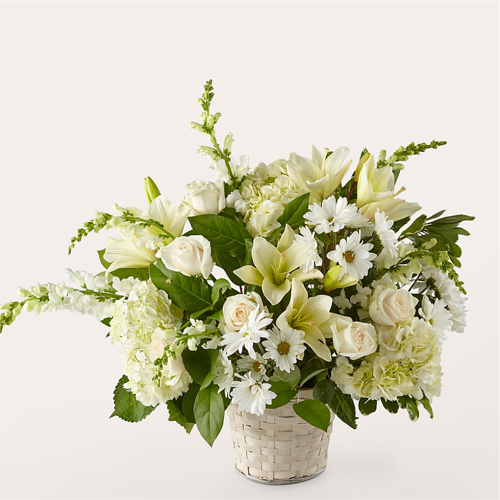 Ivory Elegance Floral Basket – White Lilies N Paradise, Kokomo IN