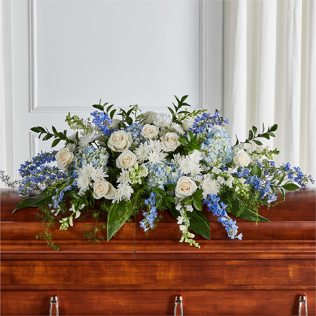 Timeless Essence Casket Spray – White Lilies N Paradise, Kokomo IN