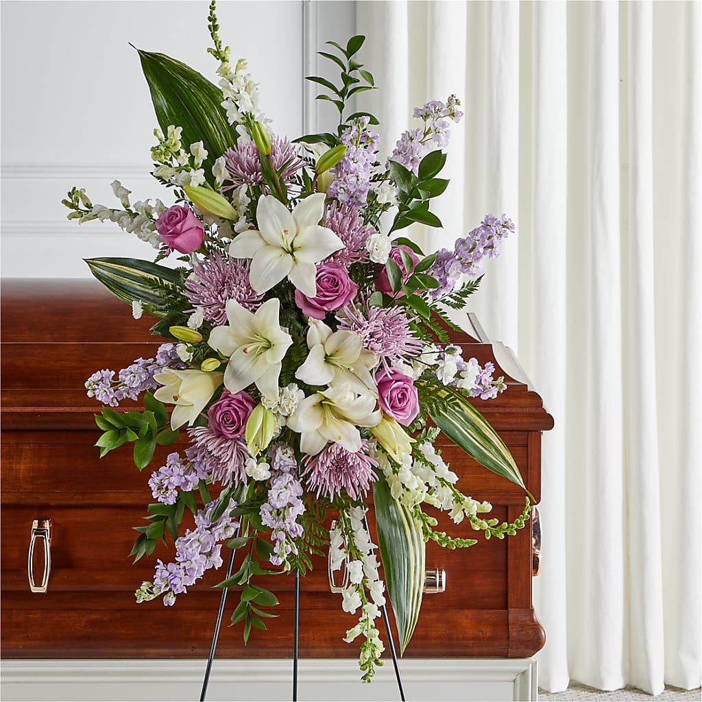 Grateful Hearts Standing Spray – White Lilies N Paradise, Kokomo IN