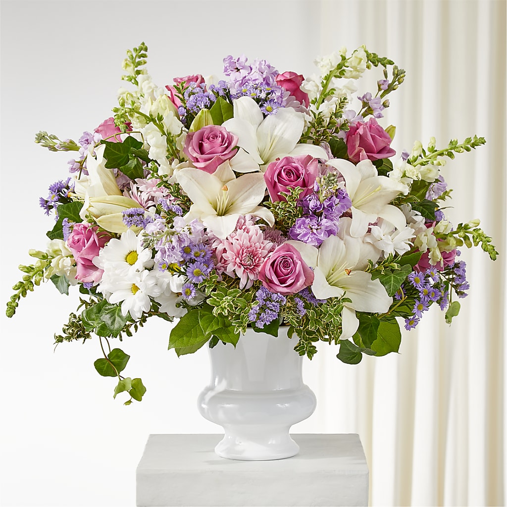 Remarkable Life Urn Arrangement – White Lilies N Paradise, Kokomo IN