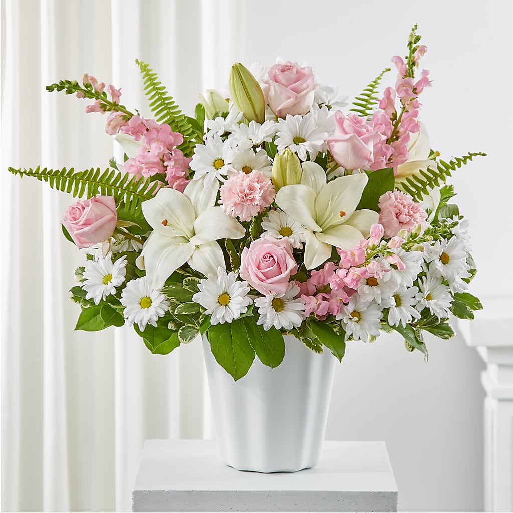 Soft Touch Tabletop Basket – White Lilies N Paradise, Kokomo IN