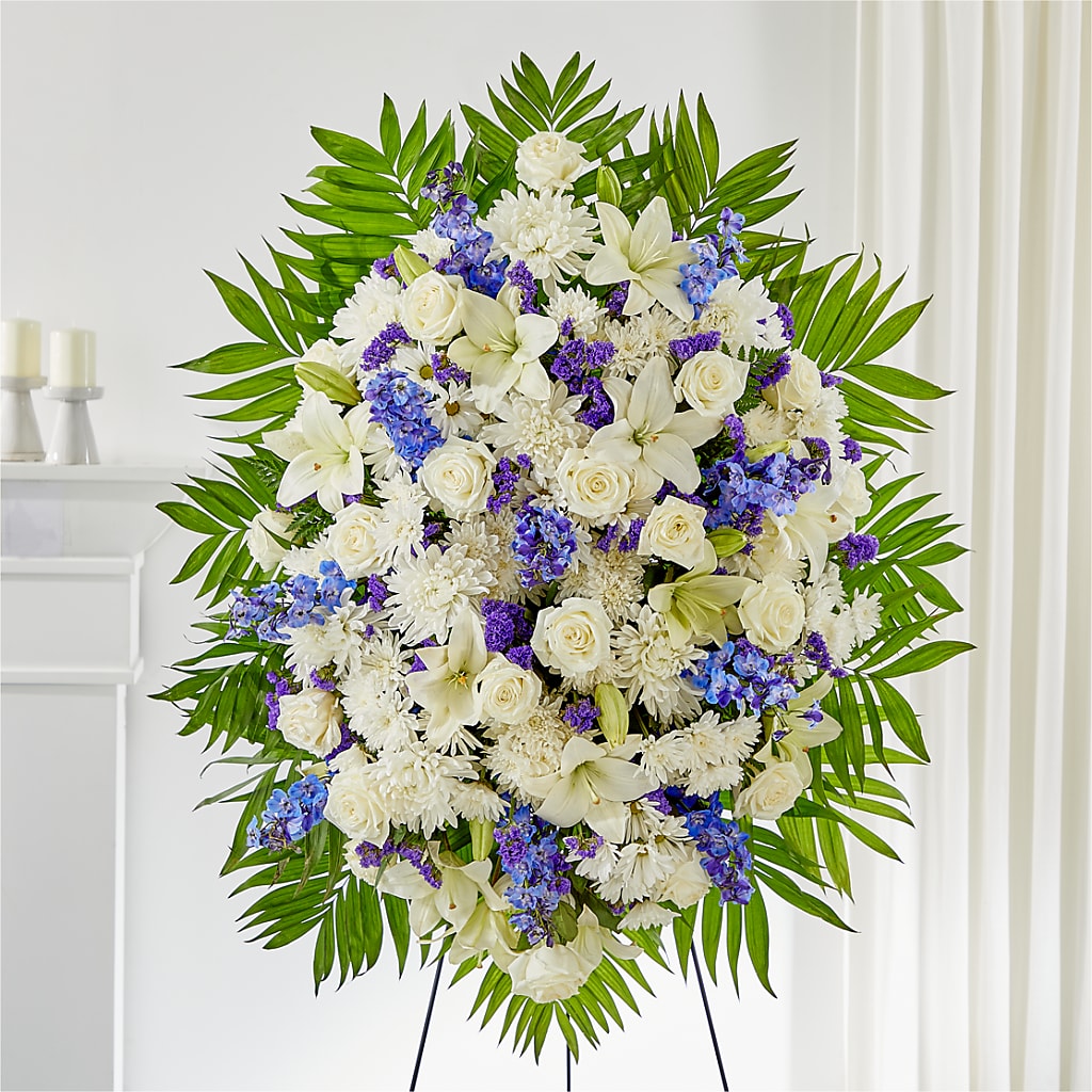 At Rest Standing Spray – White Lilies N Paradise, Kokomo IN