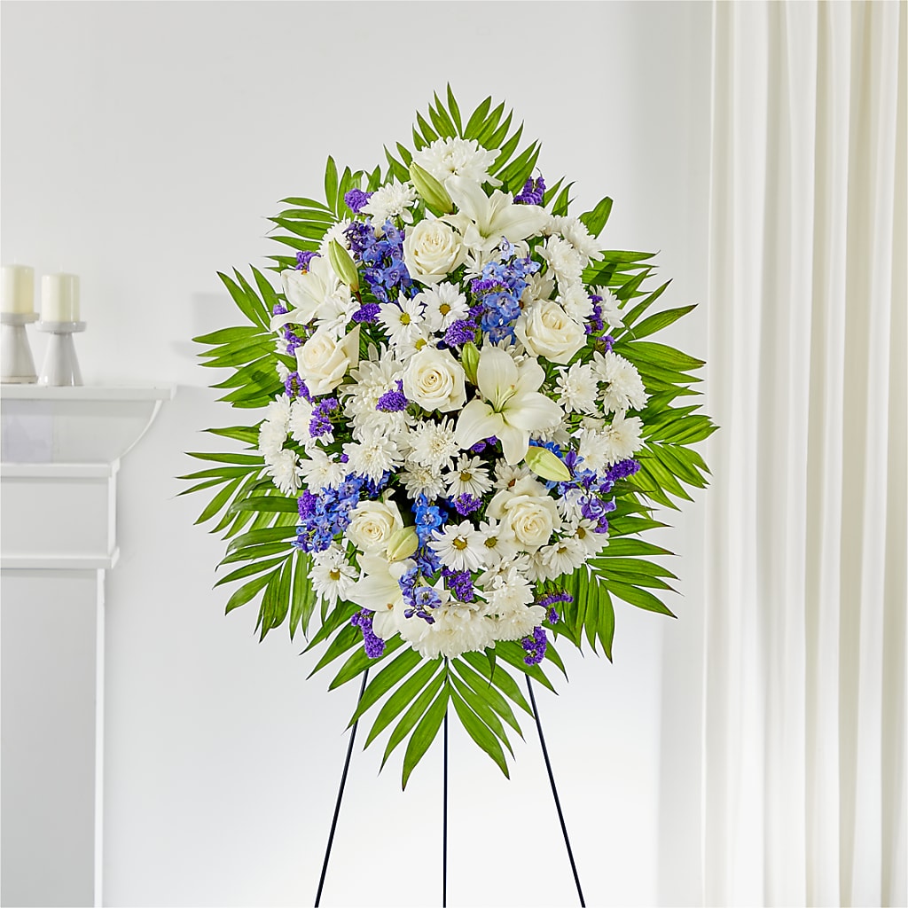 At Rest Standing Spray – White Lilies N Paradise, Kokomo IN