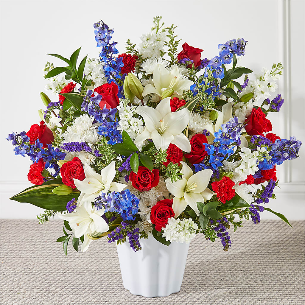 Consoled Floor Basket – White Lilies N Paradise, Kokomo IN
