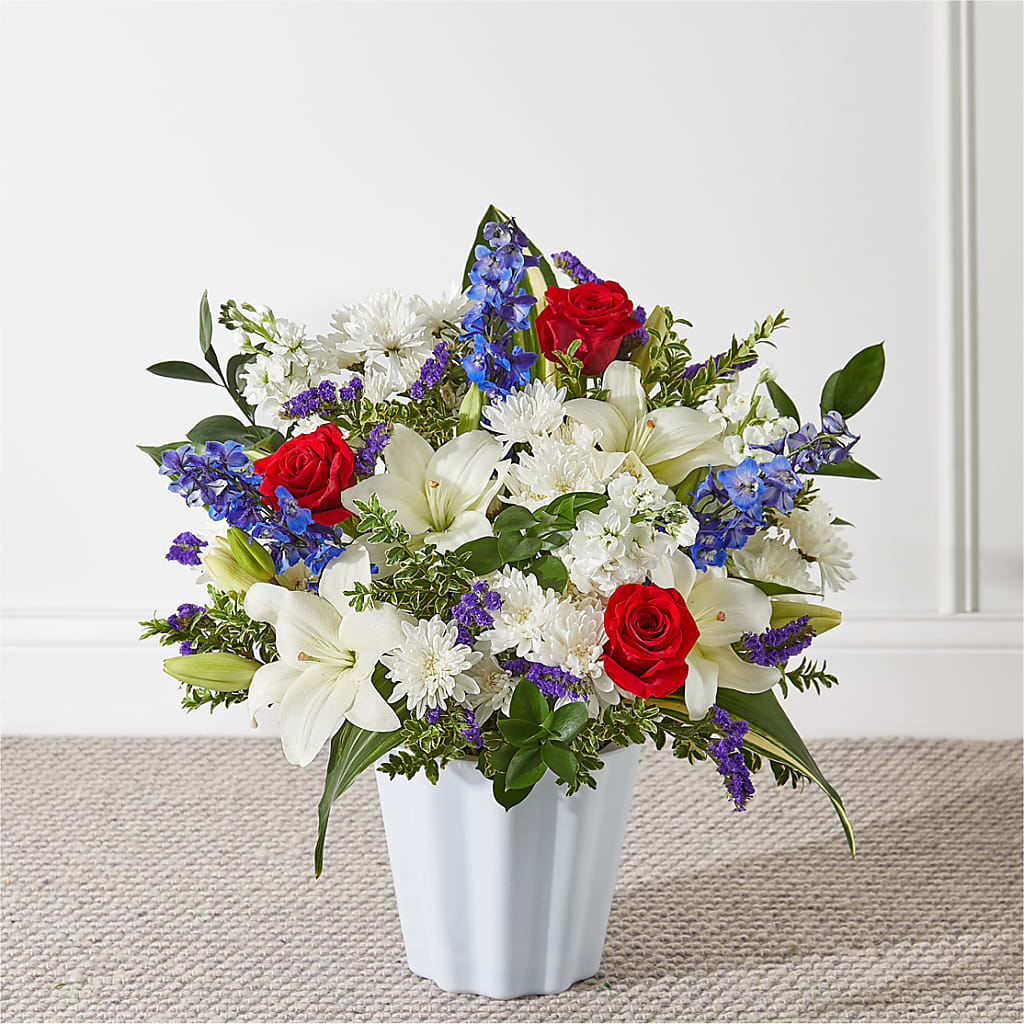 Consoled Floor Basket – White Lilies N Paradise, Kokomo IN