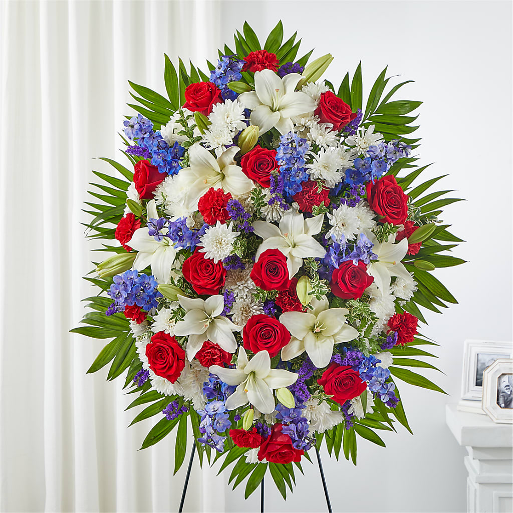 Cherished Service Standing Spray – White Lilies N Paradise, Kokomo IN