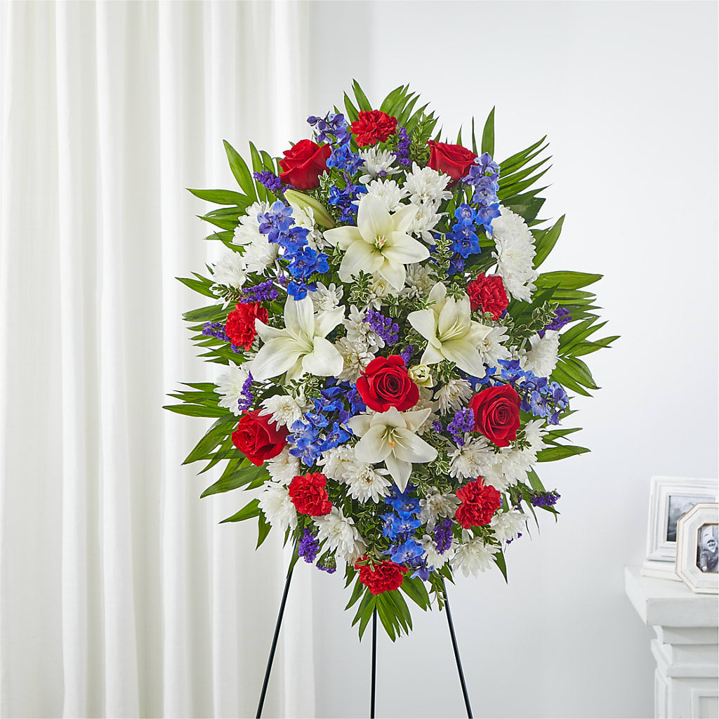Cherished Service Standing Spray – White Lilies N Paradise, Kokomo IN