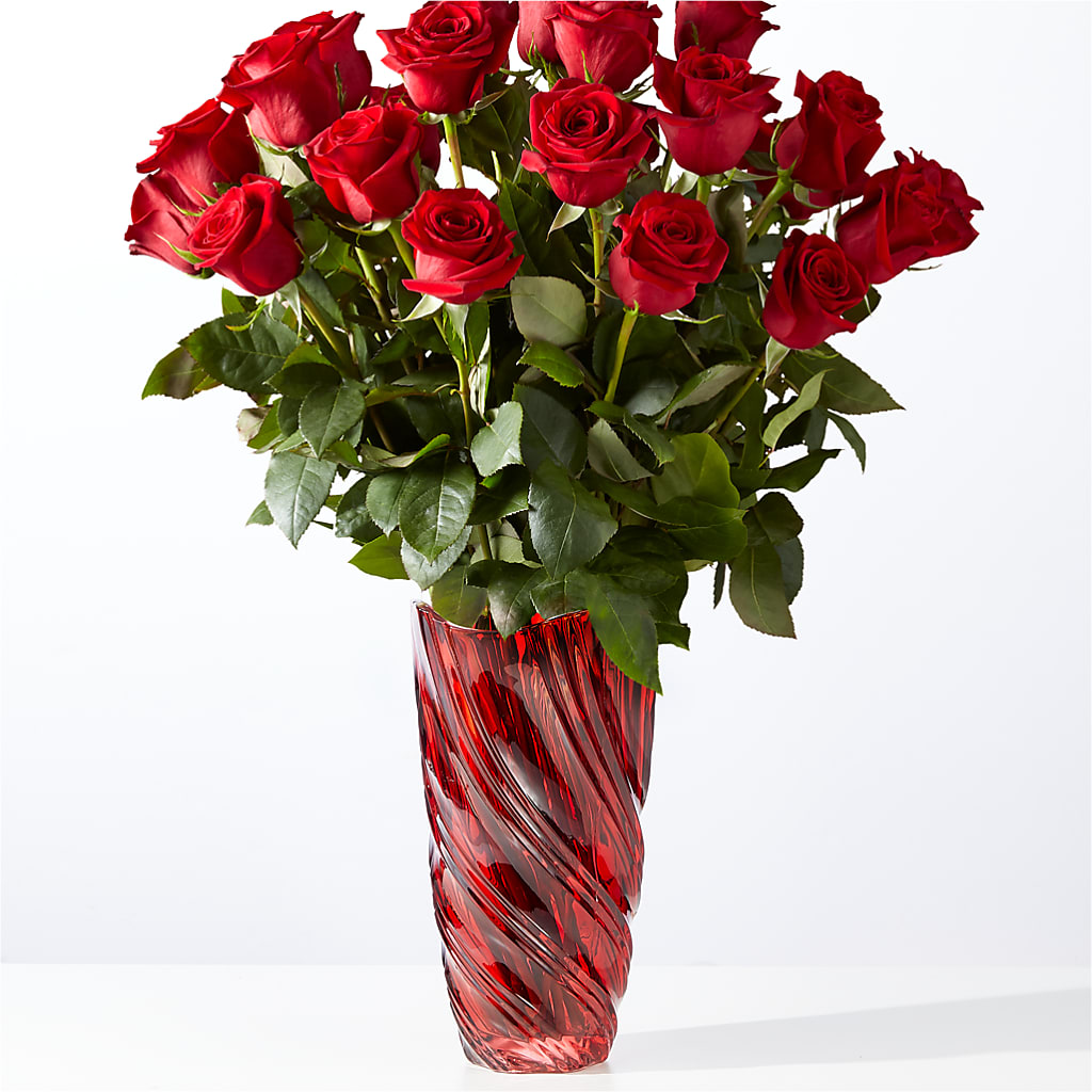 Classic Love Red Rose Bouquet with Luxe Swirl Vase – White Lilies N Paradise, Kokomo IN