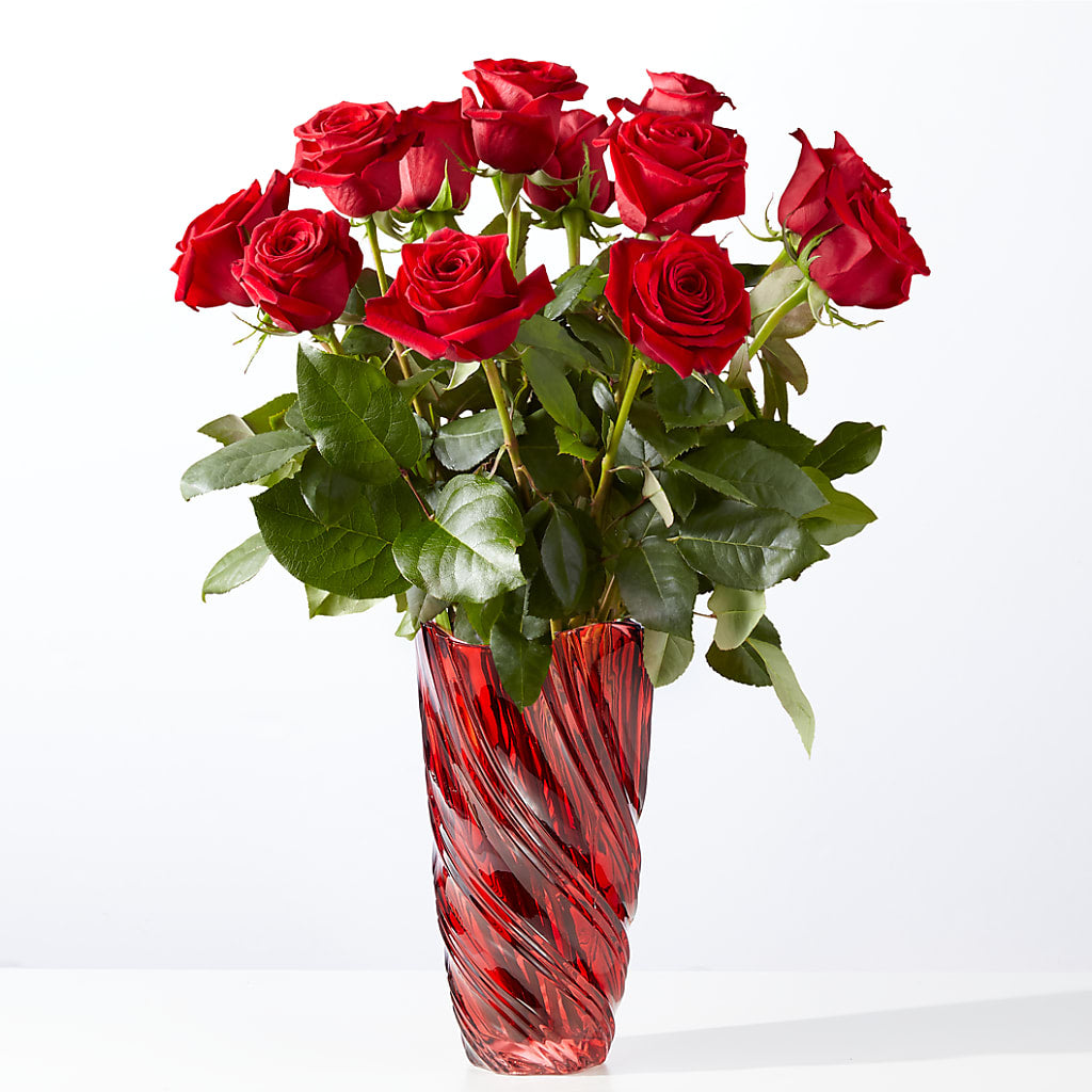 Classic Love Red Rose Bouquet with Luxe Swirl Vase – White Lilies N Paradise, Kokomo IN