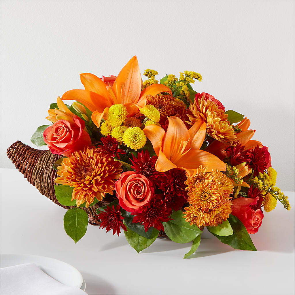 Bouquet of Blessings Cornucopia – White Lilies N Paradise, Kokomo IN