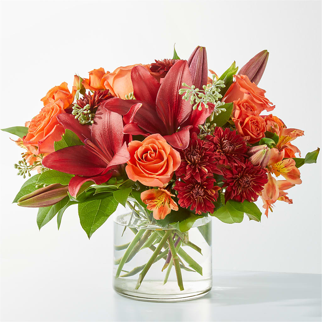 Crimson Leaves Bouquet – White Lilies N Paradise, Kokomo IN