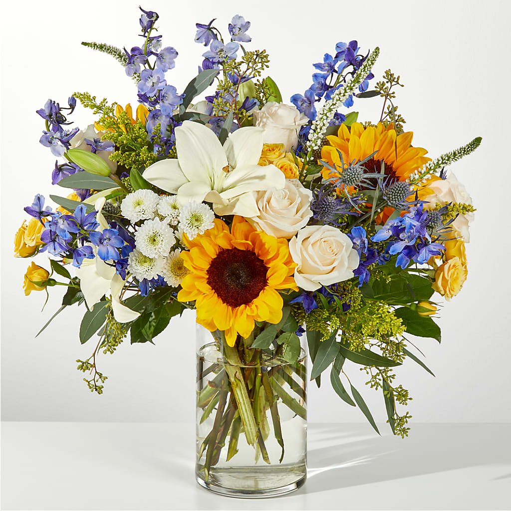 Wonderfully Sunny Bouquet – White Lilies N Paradise, Kokomo IN
