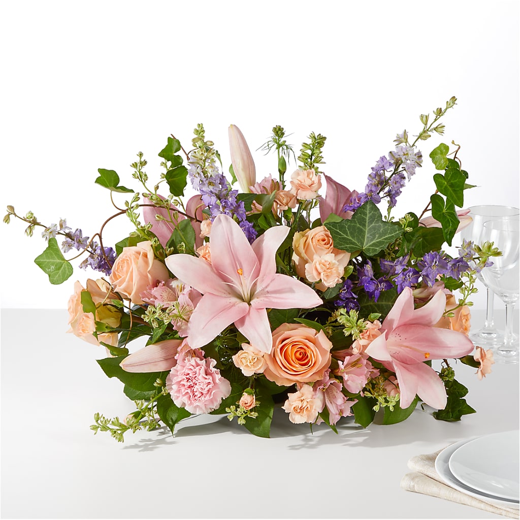 Blossom Time Centerpiece – White Lilies N Paradise, Kokomo IN