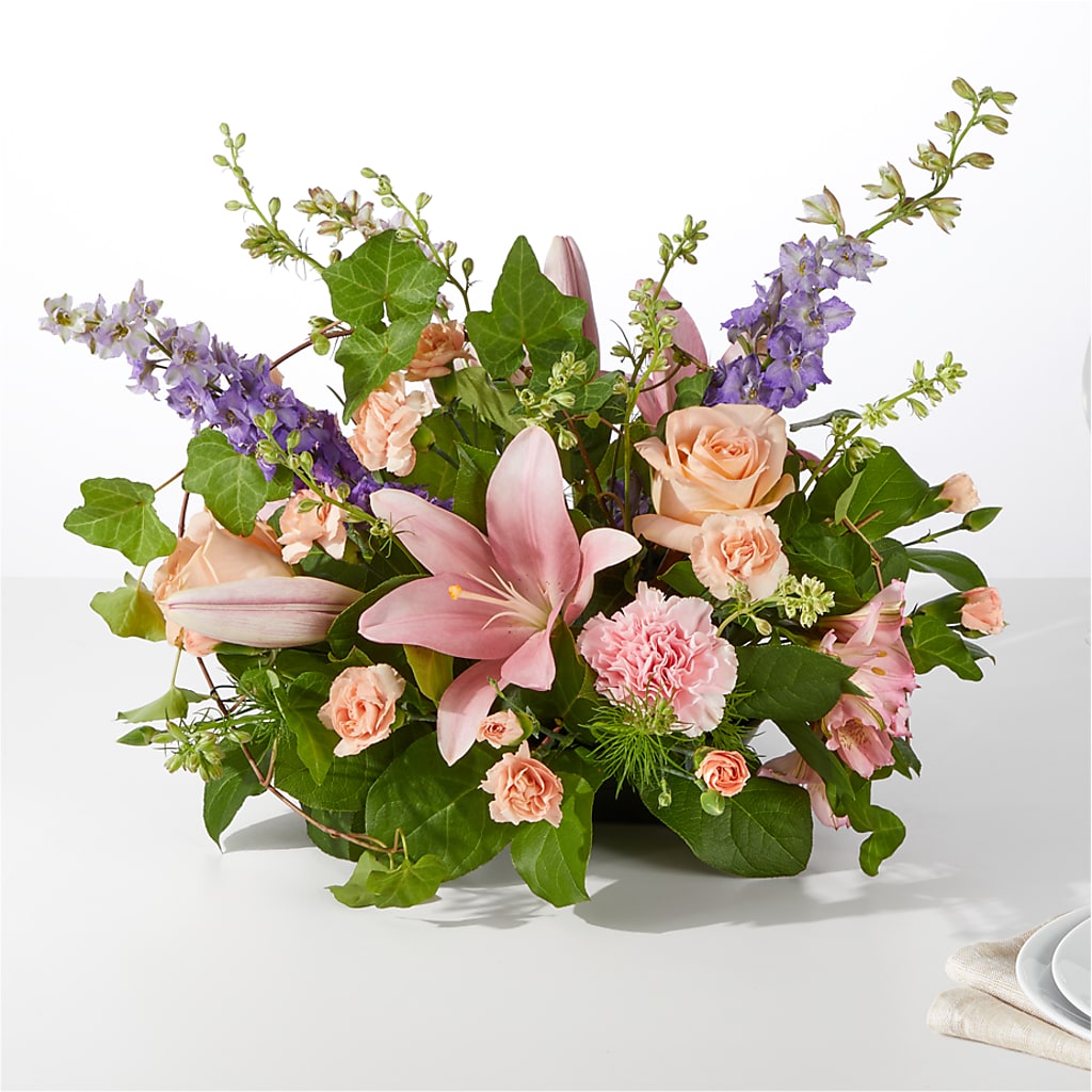 Blossom Time Centerpiece – White Lilies N Paradise, Kokomo IN