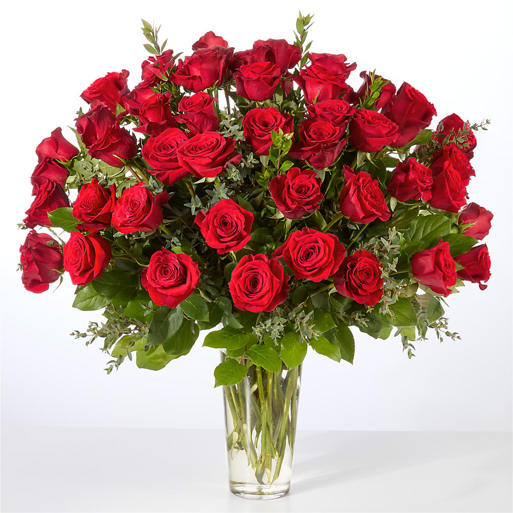 Forever Yours Fifty Stem Red Rose Bouquet – White Lilies N Paradise, Kokomo IN
