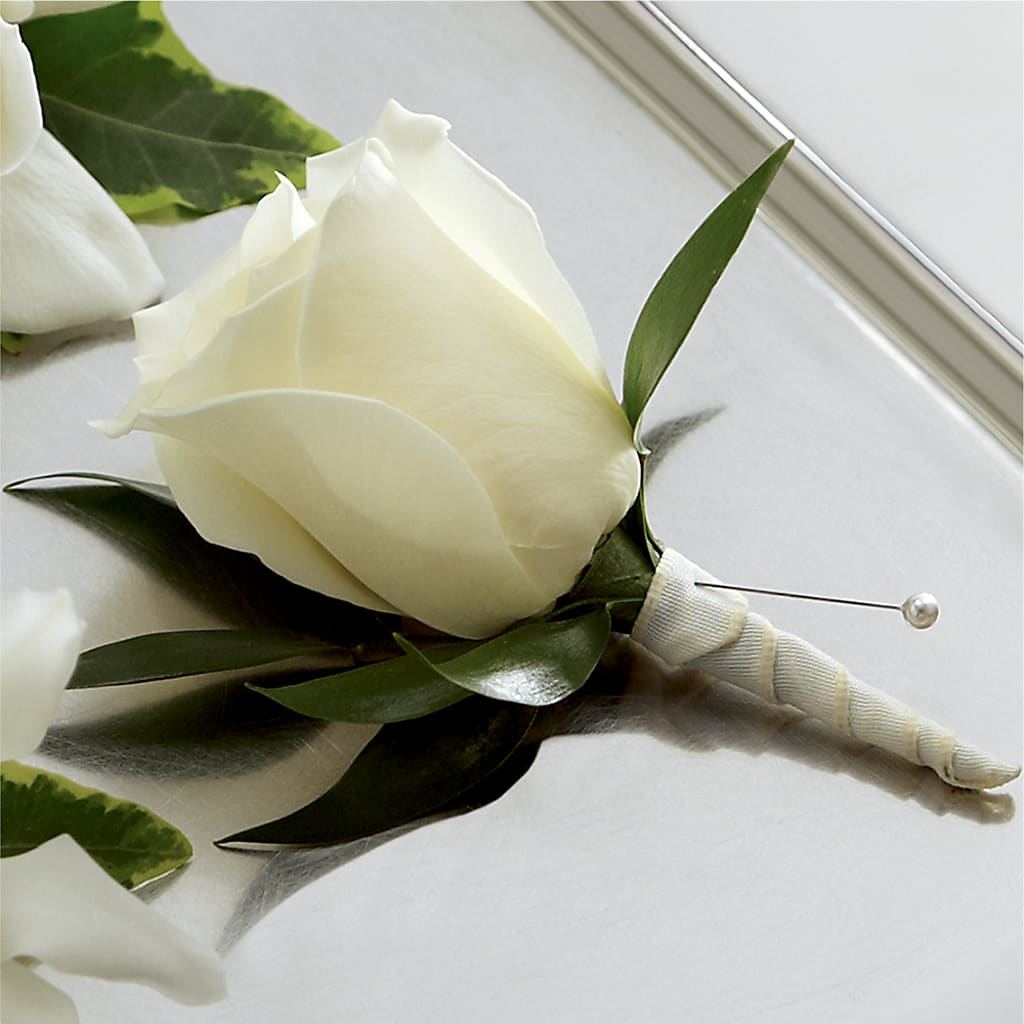 White Rose Boutonniere – White Lilies N Paradise, Kokomo IN