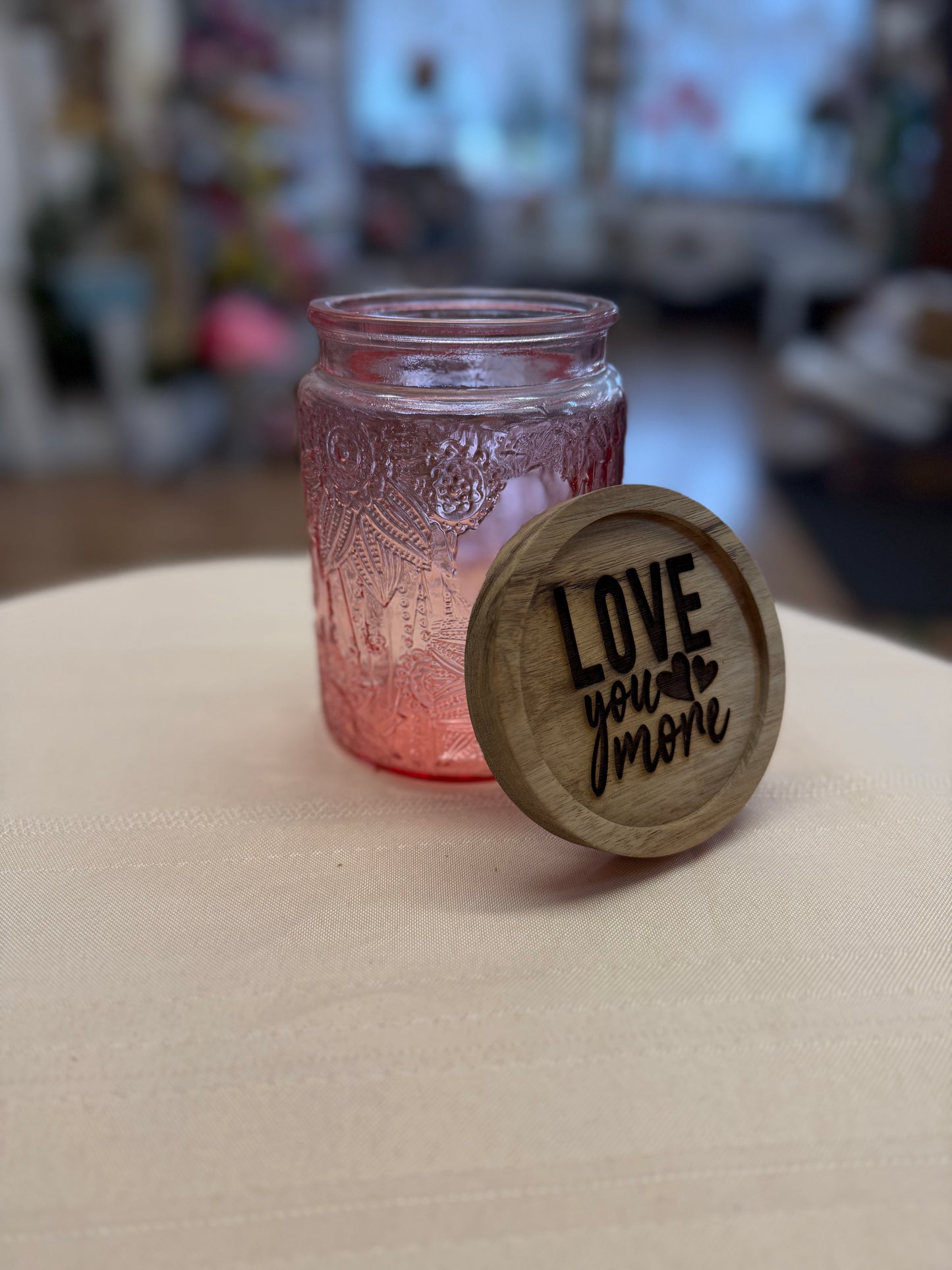 Blush Floral Glass Jar + Customized Wood Engraved Lids (replaces vase shown)