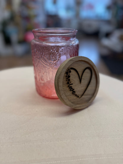 Blush Floral Glass Jar + Customized Wood Engraved Lids (replaces vase shown)