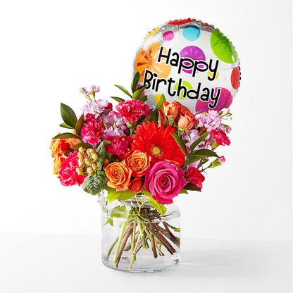 Fiesta Bouquet with Birthday Balloon –  White Lilies N Paradise, Kokomo IN