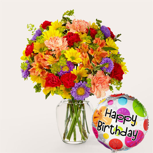 Kaleidoscope Bouquet with Birthday Balloon –  White Lilies N Paradise, Kokomo IN