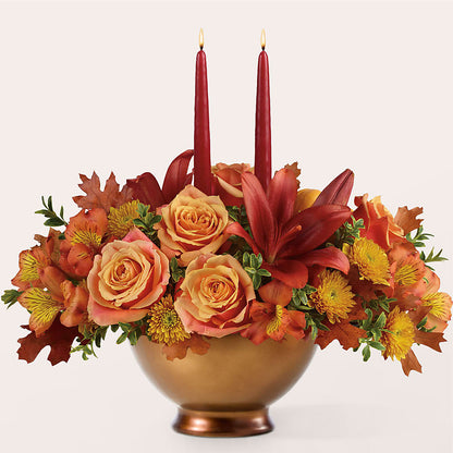 Harvest Table Centerpiece –  White Lilies N Paradise, Kokomo IN