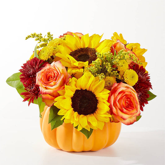 Golden Gourd Pumpkin Bouquet –  White Lilies N Paradise, Kokomo IN