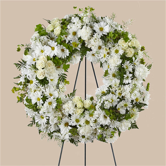 Faithful Wishes Wreath –  White Lilies N Paradise, Kokomo IN