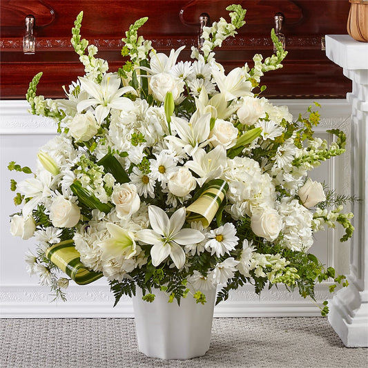 Thoughts of Tranquility Floor Basket –  White Lilies N Paradise, Kokomo IN