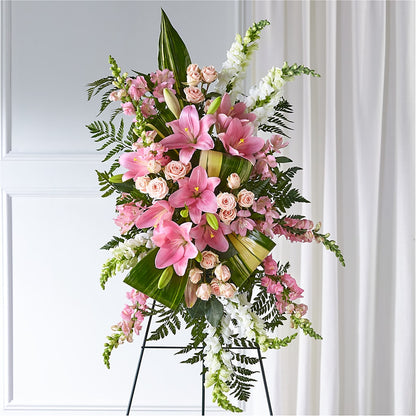 Elegant Embrace Standing Spray –  White Lilies N Paradise, Kokomo IN